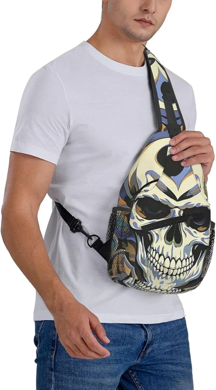 Sling Bag Crossbody Backpack for Men Women Cool Skull Graphics4 Chest Bag Crossbody Bag for Travel Sport Running