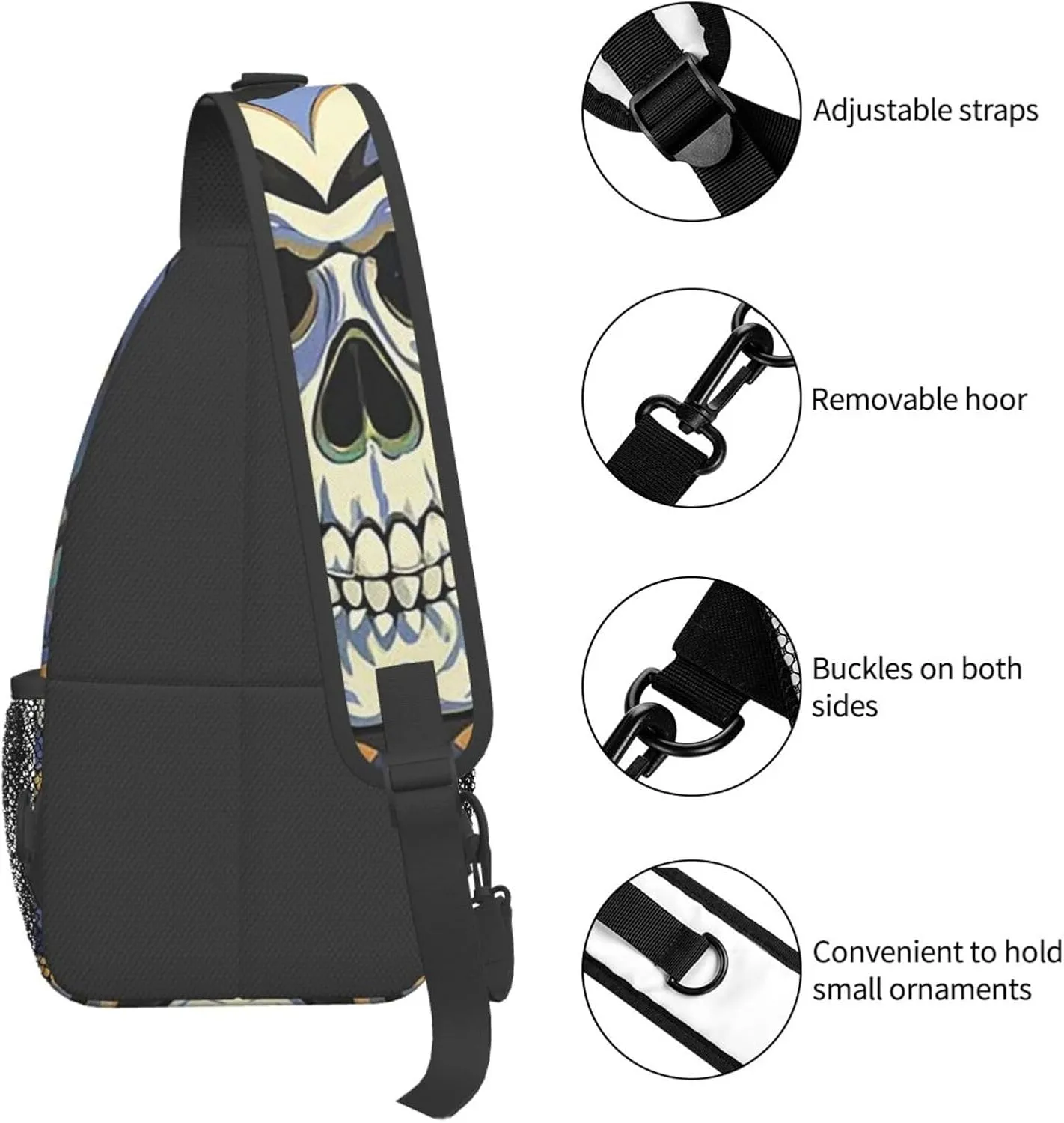 Sling Bag Crossbody Backpack for Men Women Cool Skull Graphics4 Chest Bag Crossbody Bag for Travel Sport Running