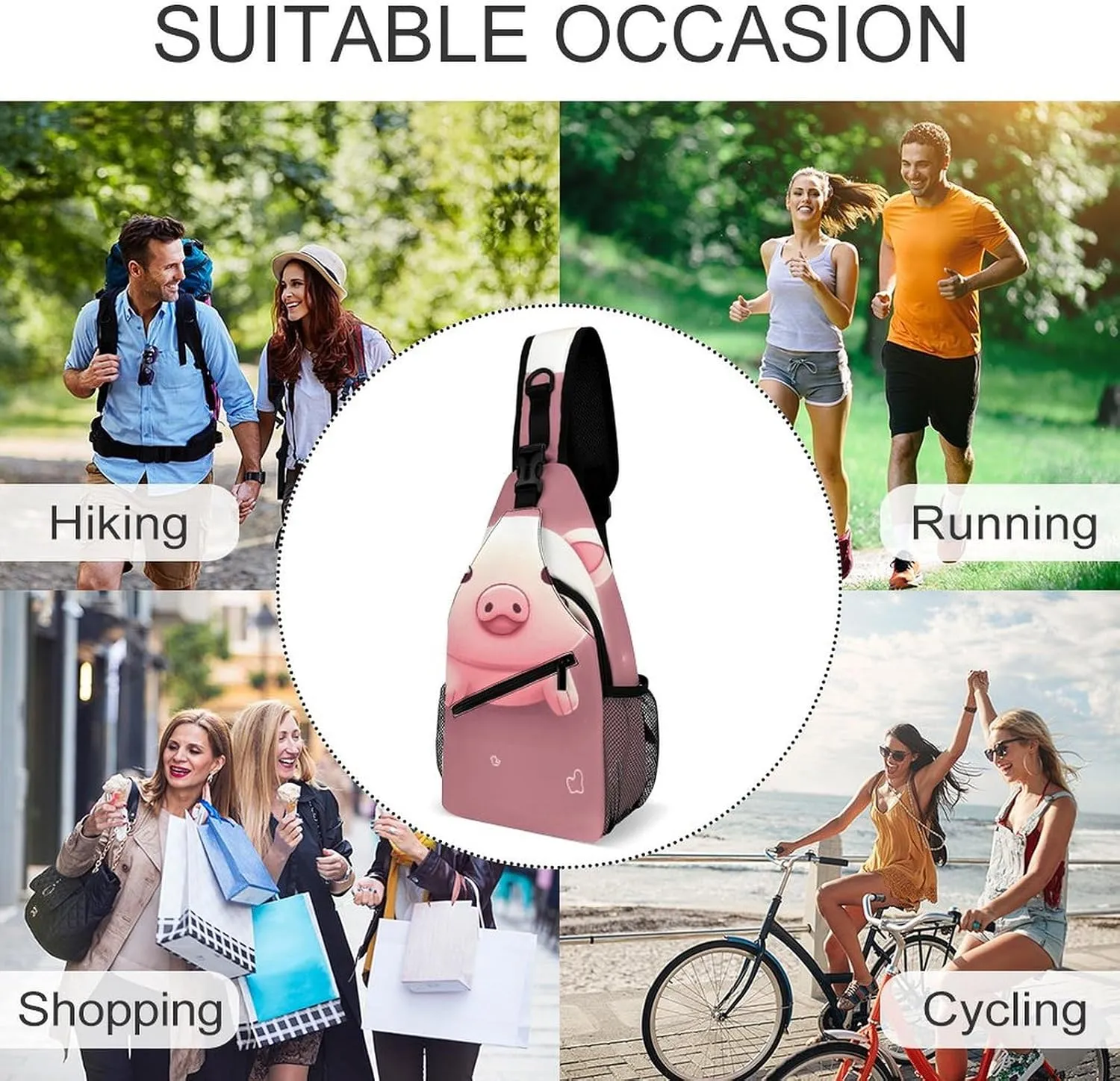 Sling Bag Crossbody Backpack for Men Women Cute Animal Chest Bag Crossbody Bag for Travel Sport Running
