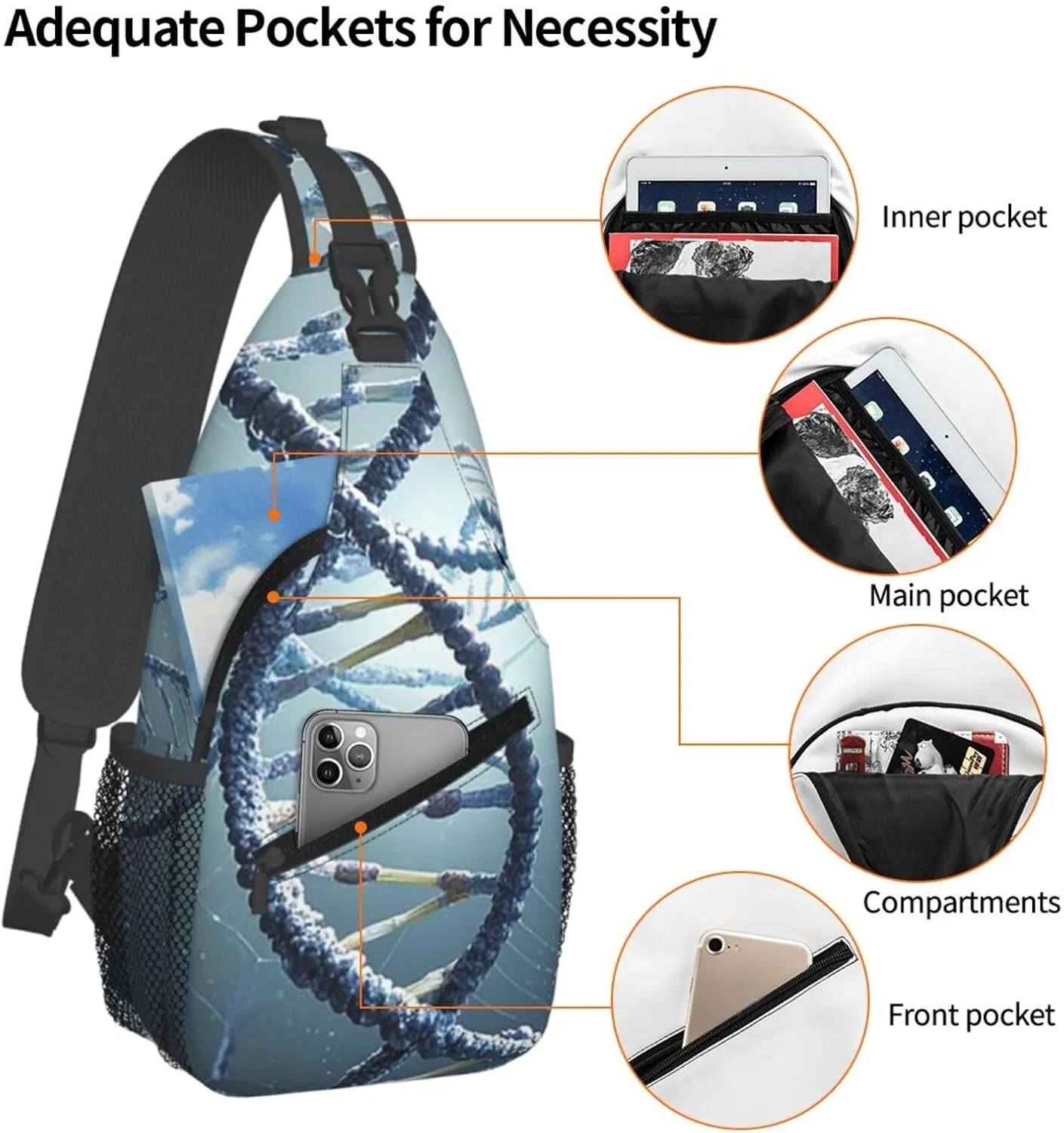 Sling Bag Crossbody Backpack for Men Women DNA Genetic Helix4 Chest Bag Crossbody Bag for Travel Sport Running