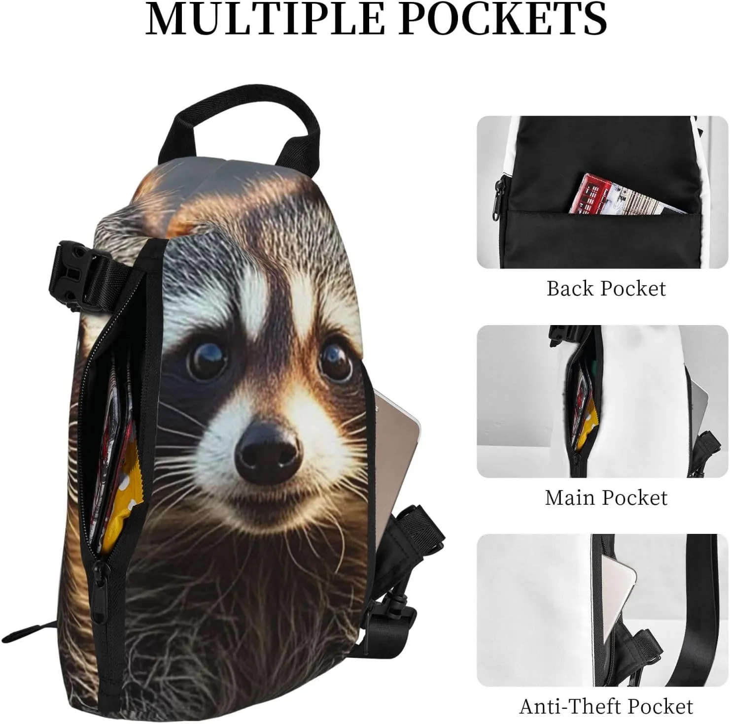 Sling Bag Crossbody Backpack for Men Women Funny raccoon3 Chest Bag Crossbody Bag for Travel Sport Running