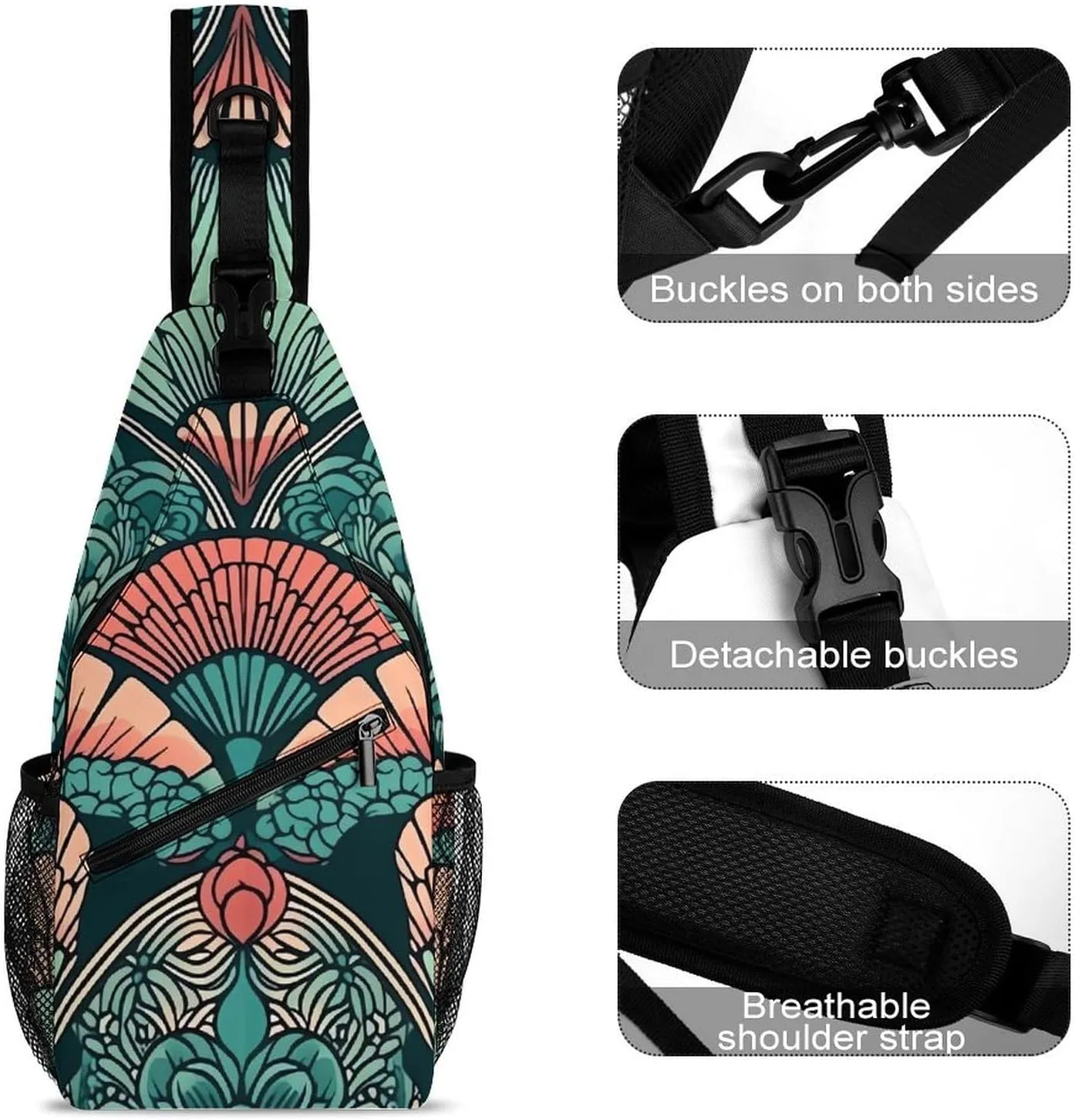 Sling Bag Crossbody Backpack for Men Women Hand Drawn Fan Chest Bag Crossbody Bag for Travel Sport Running