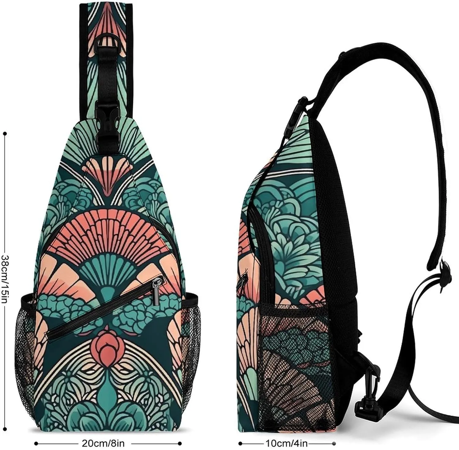 Sling Bag Crossbody Backpack for Men Women Hand Drawn Fan Chest Bag Crossbody Bag for Travel Sport Running