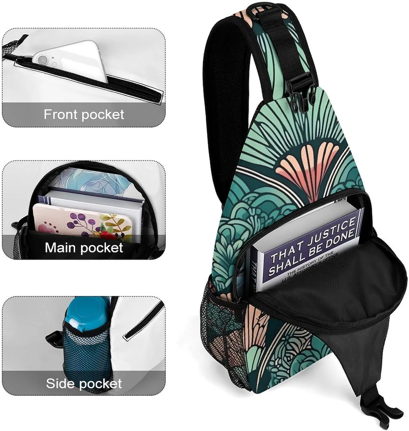 Sling Bag Crossbody Backpack for Men Women Hand Drawn Fan Chest Bag Crossbody Bag for Travel Sport Running