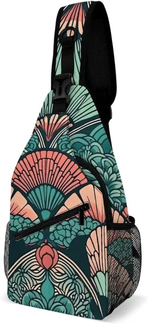 Sling Bag Crossbody Backpack for Men Women Hand Drawn Fan Chest Bag Crossbody Bag for Travel Sport Running
