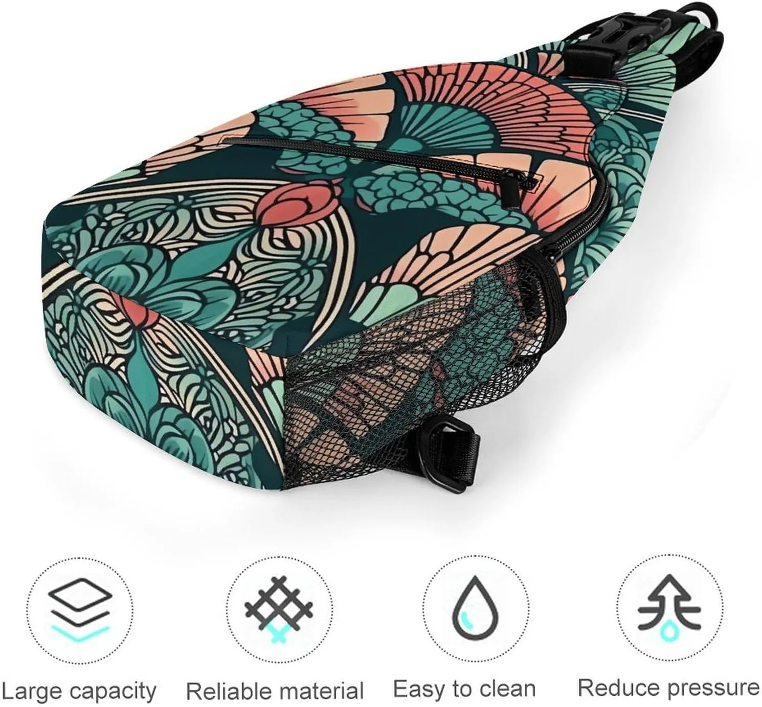 Sling Bag Crossbody Backpack for Men Women Hand Drawn Fan Chest Bag Crossbody Bag for Travel Sport Running
