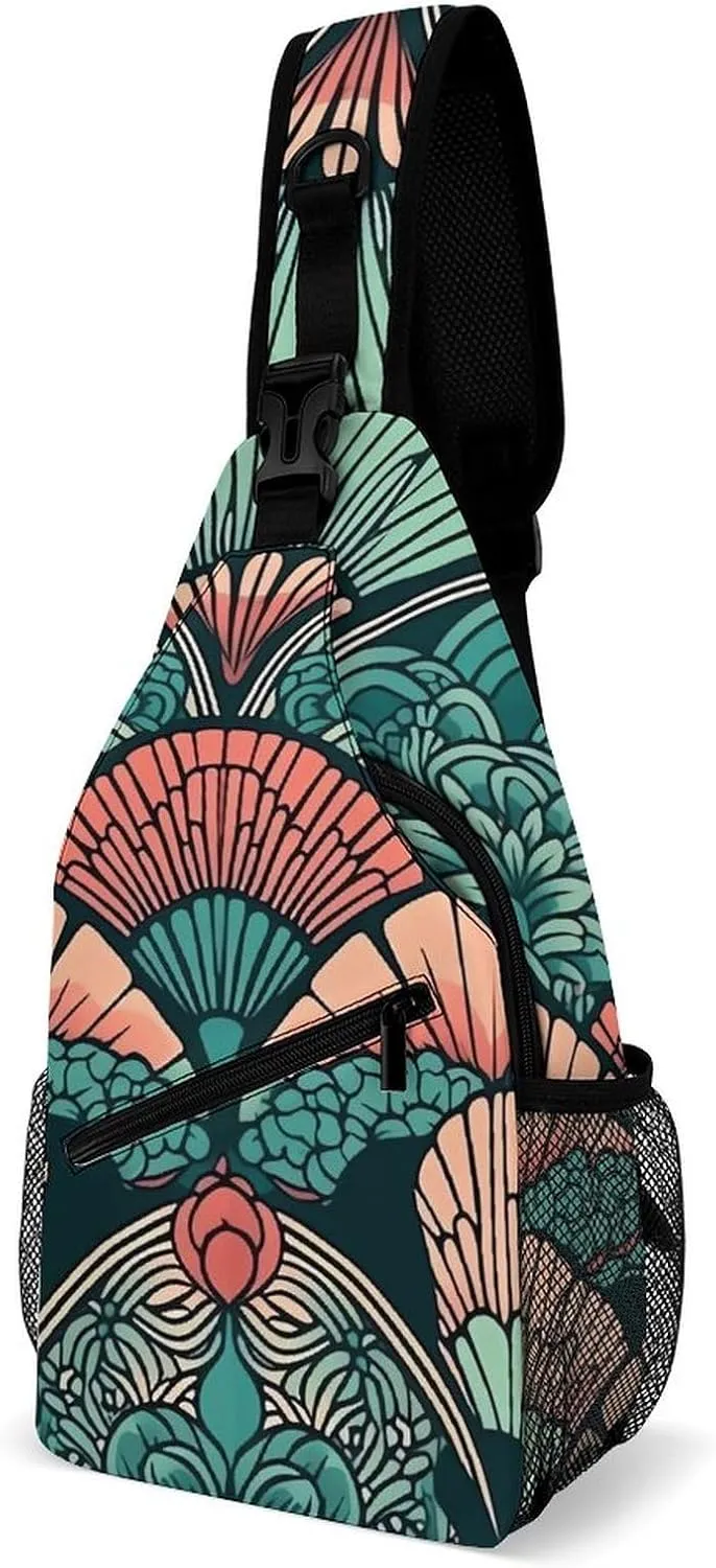Sling Bag Crossbody Backpack for Men Women Hand Drawn Fan Chest Bag Crossbody Bag for Travel Sport Running