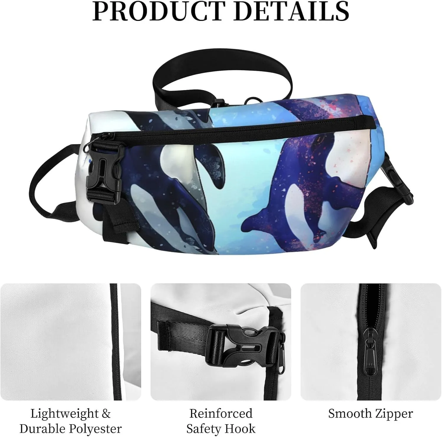 Sling Bag Crossbody Backpack for Men Women Orca Killer Whale Chest Bag Crossbody Bag for Travel Sport Running