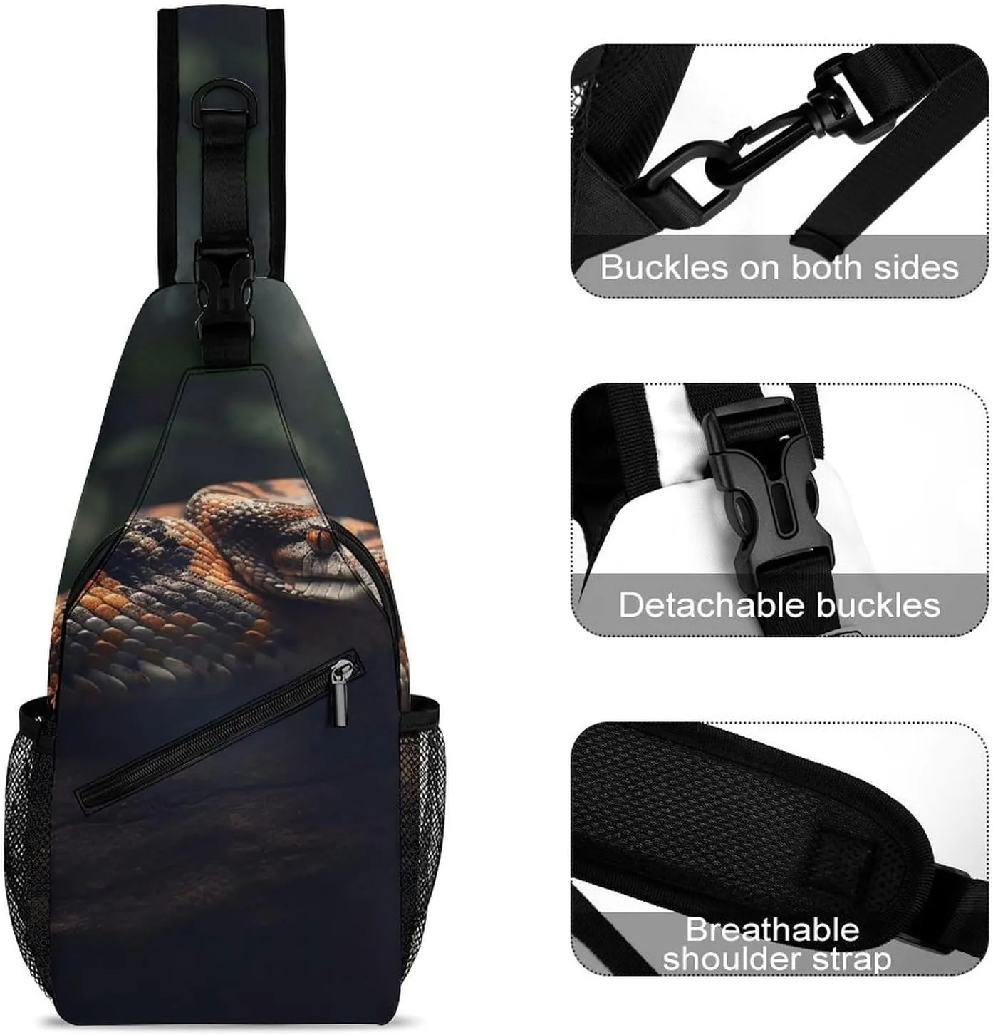 Sling Bag Crossbody Backpack for Men Women Resting Snake Chest Bag Crossbody Bag for Travel Sport Running