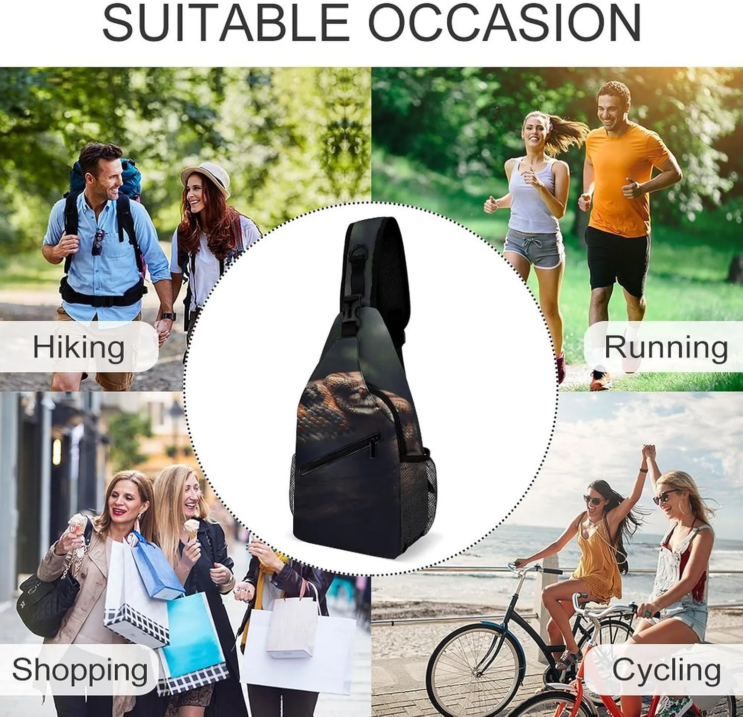 Sling Bag Crossbody Backpack for Men Women Resting Snake Chest Bag Crossbody Bag for Travel Sport Running
