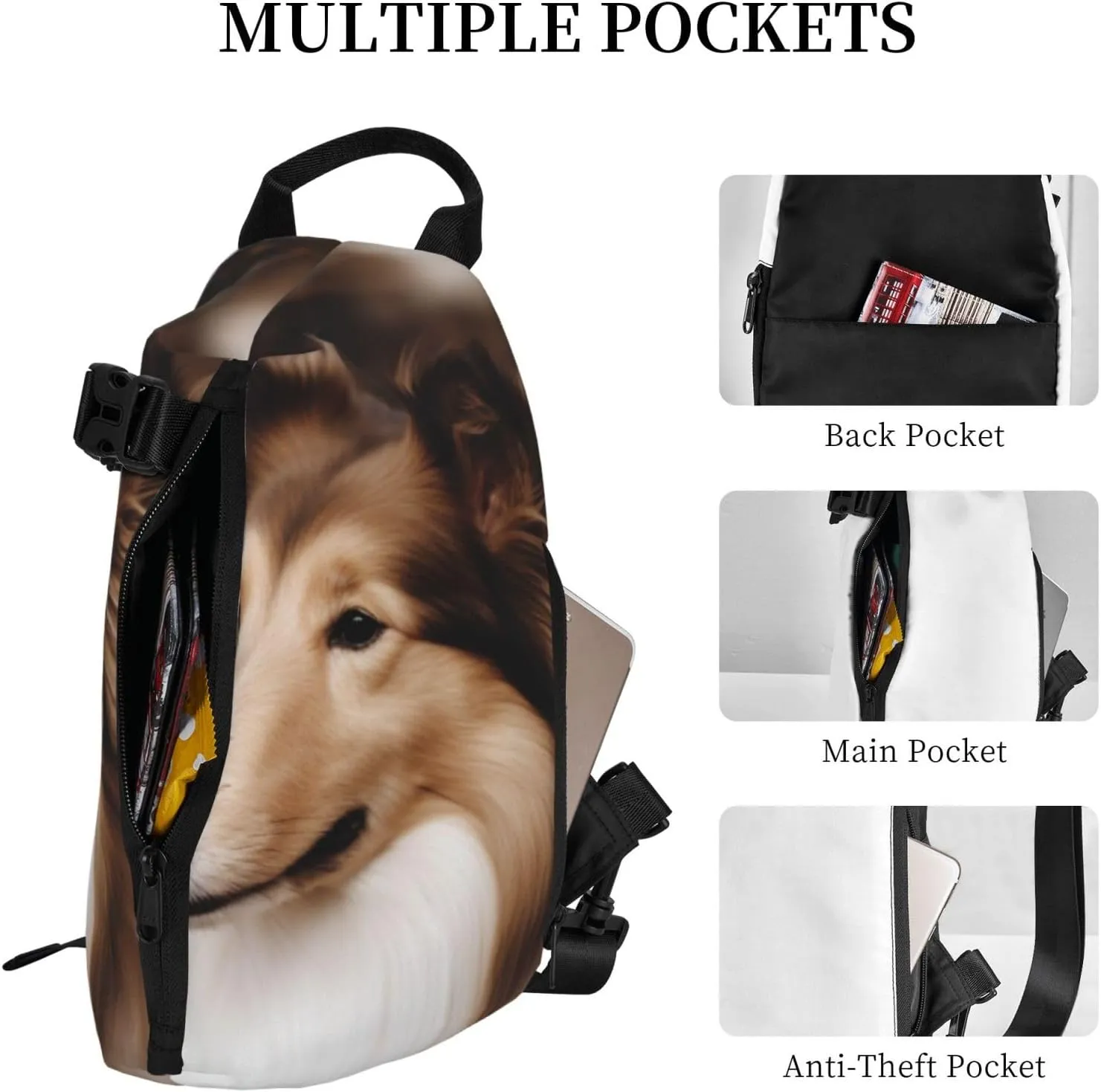 Sling Bag Crossbody Backpack for Men Women Shelties Dog Chest Bag Crossbody Bag for Travel Sport Running