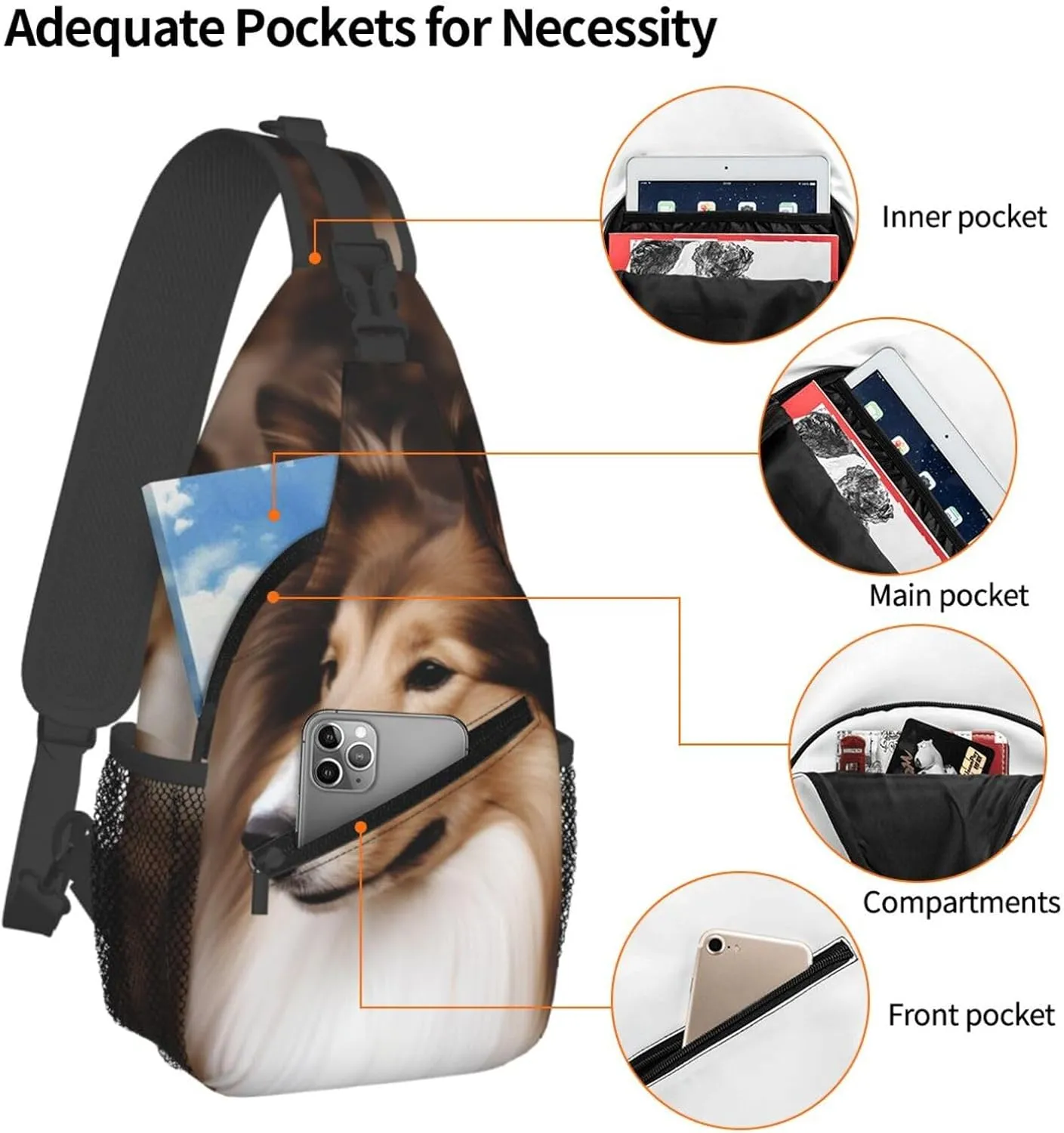 Sling Bag Crossbody Backpack for Men Women Shelties Dog Chest Bag Crossbody Bag for Travel Sport Running