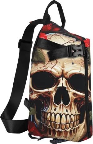 Sling Bag Crossbody Backpack for Men Women Skull Rose-Red Chest Bag Crossbody Bag for Travel Sport Running