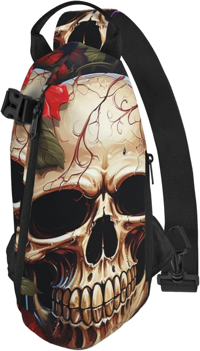 Sling Bag Crossbody Backpack for Men Women Skull Rose-Red Chest Bag Crossbody Bag for Travel Sport Running
