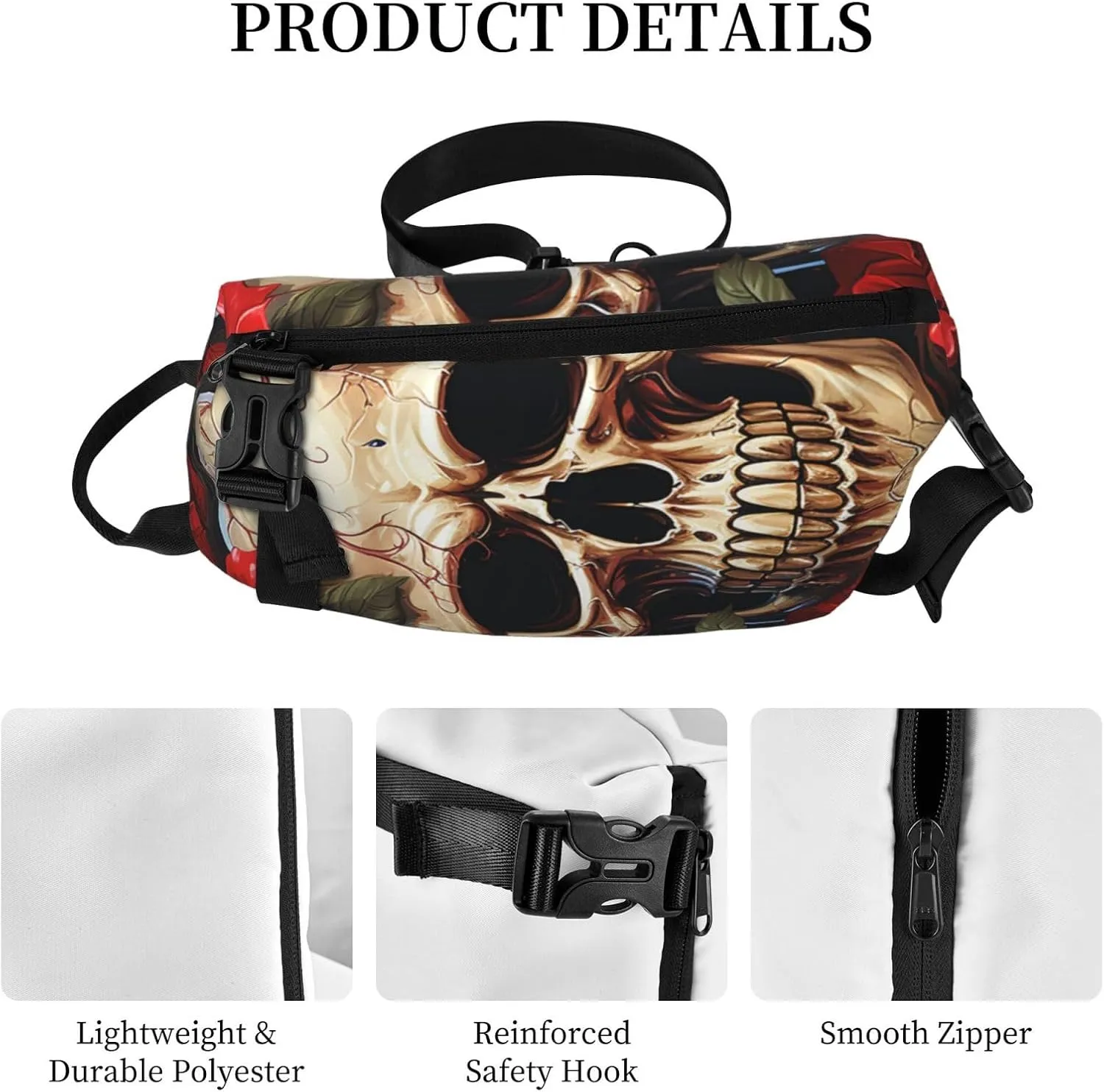 Sling Bag Crossbody Backpack for Men Women Skull Rose-Red Chest Bag Crossbody Bag for Travel Sport Running