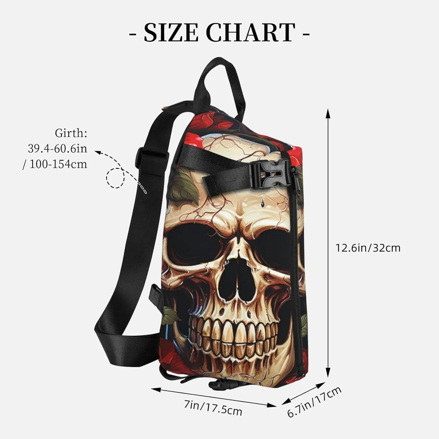 Sling Bag Crossbody Backpack for Men Women Skull Rose-Red Chest Bag Crossbody Bag for Travel Sport Running