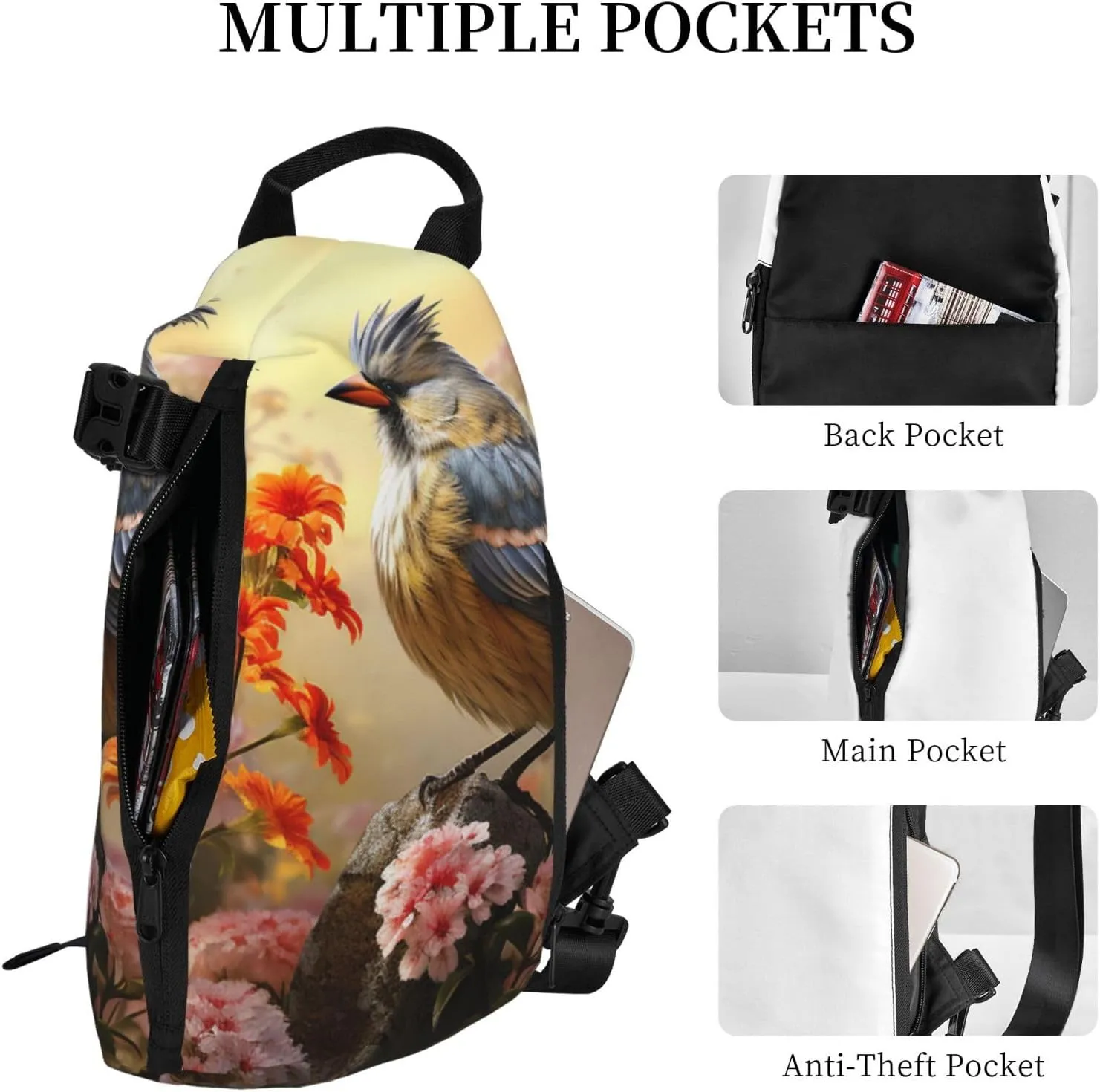 Sling Bag Crossbody Backpack for Men Women Sparrow Birds Sing Chest Bag Crossbody Bag for Travel Sport Running