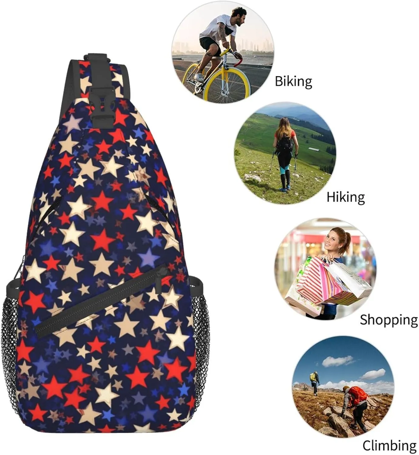 Sling Bag Crossbody Backpack for Men Women Stars American Chest Bag Crossbody Bag for Travel Sport Running