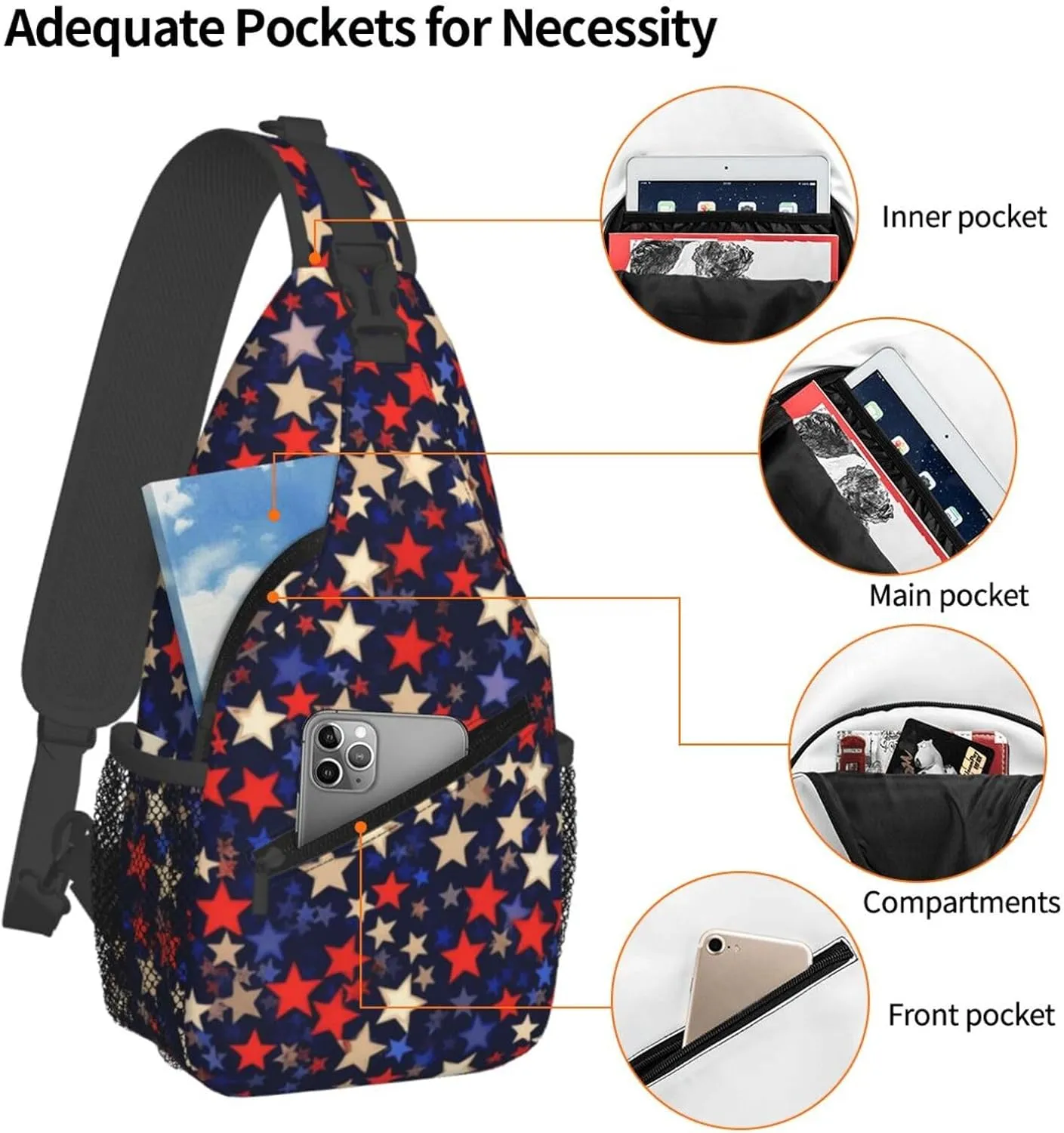 Sling Bag Crossbody Backpack for Men Women Stars American Chest Bag Crossbody Bag for Travel Sport Running