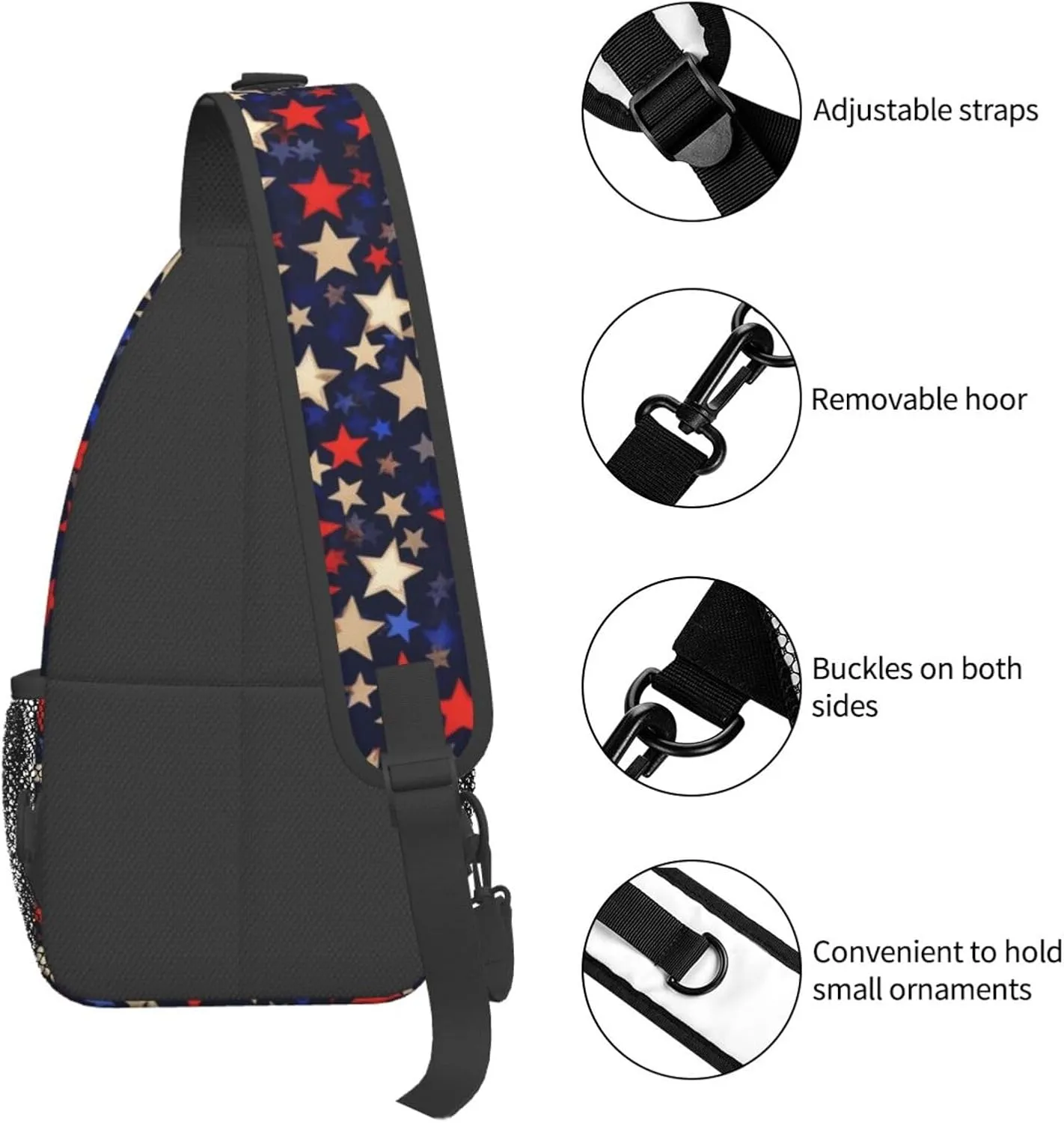 Sling Bag Crossbody Backpack for Men Women Stars American Chest Bag Crossbody Bag for Travel Sport Running