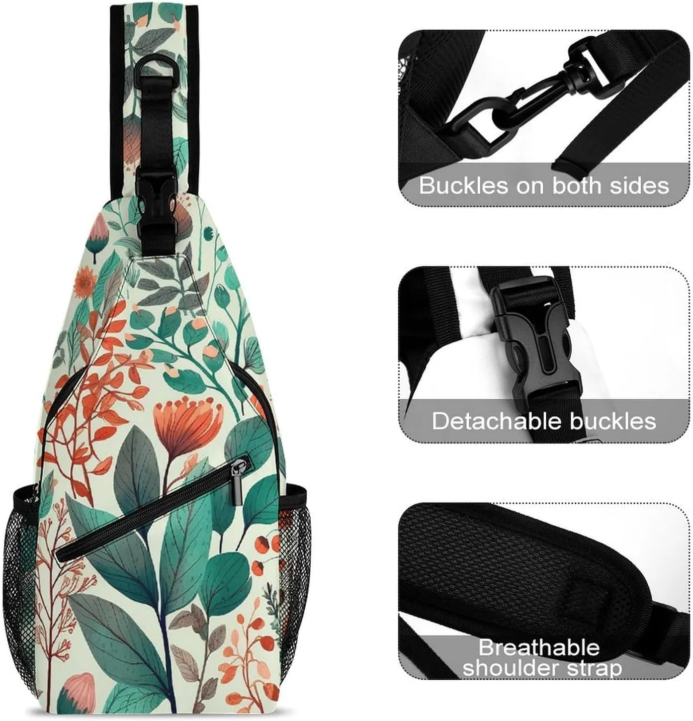 Sling Bag Crossbody Backpack for Men Women Various Flowers And Leaves Chest Bag Crossbody Bag for Travel Sport Running
