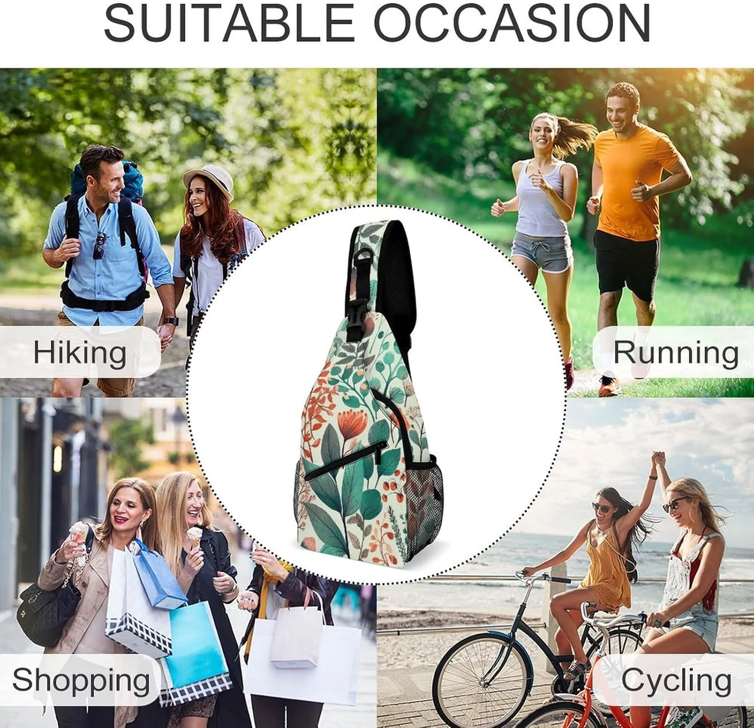 Sling Bag Crossbody Backpack for Men Women Various Flowers And Leaves Chest Bag Crossbody Bag for Travel Sport Running