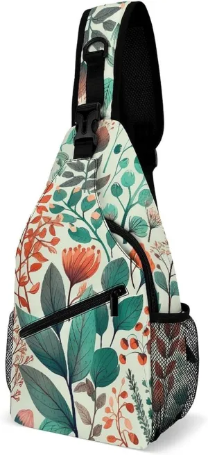 Sling Bag Crossbody Backpack for Men Women Various Flowers And Leaves Chest Bag Crossbody Bag for Travel Sport Running