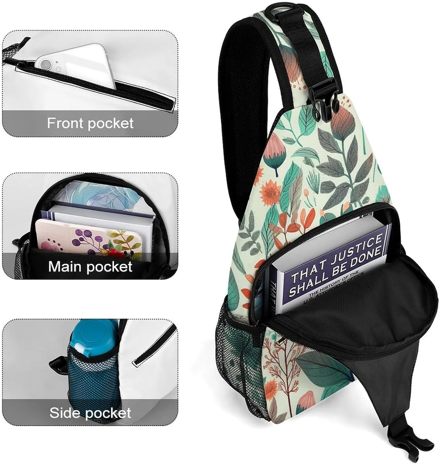Sling Bag Crossbody Backpack for Men Women Various Flowers And Leaves Chest Bag Crossbody Bag for Travel Sport Running