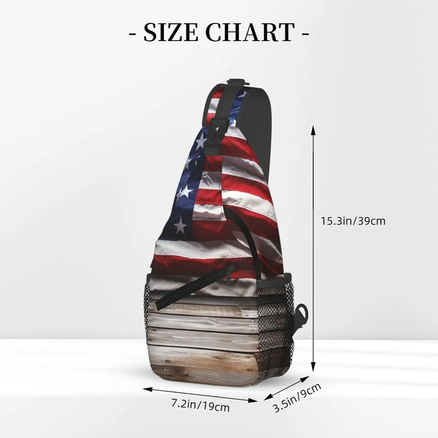 Sling Bag Crossbody Backpack for Men Women Wooden Floor American Flag Chest Bag Crossbody Bag for Travel Sport Running