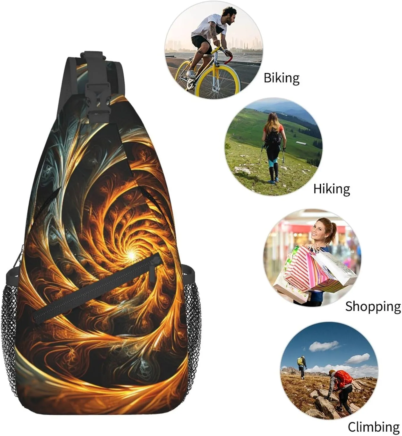 Sling Bag Crossbody Backpack for Men Women Yellow Abstract Spiral Pattern Chest Bag Crossbody Bag for Travel Sport Running