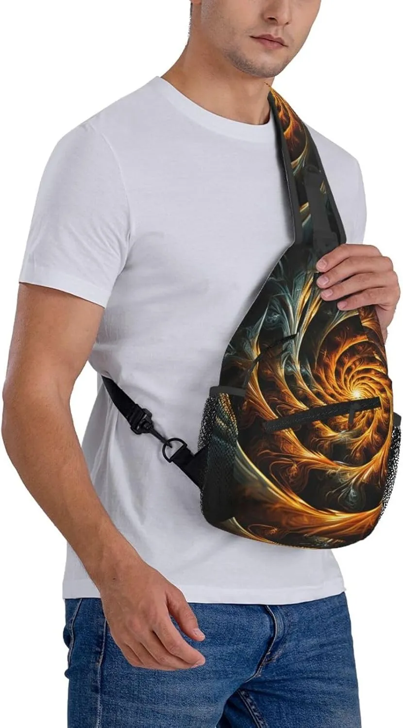 Sling Bag Crossbody Backpack for Men Women Yellow Abstract Spiral Pattern Chest Bag Crossbody Bag for Travel Sport Running
