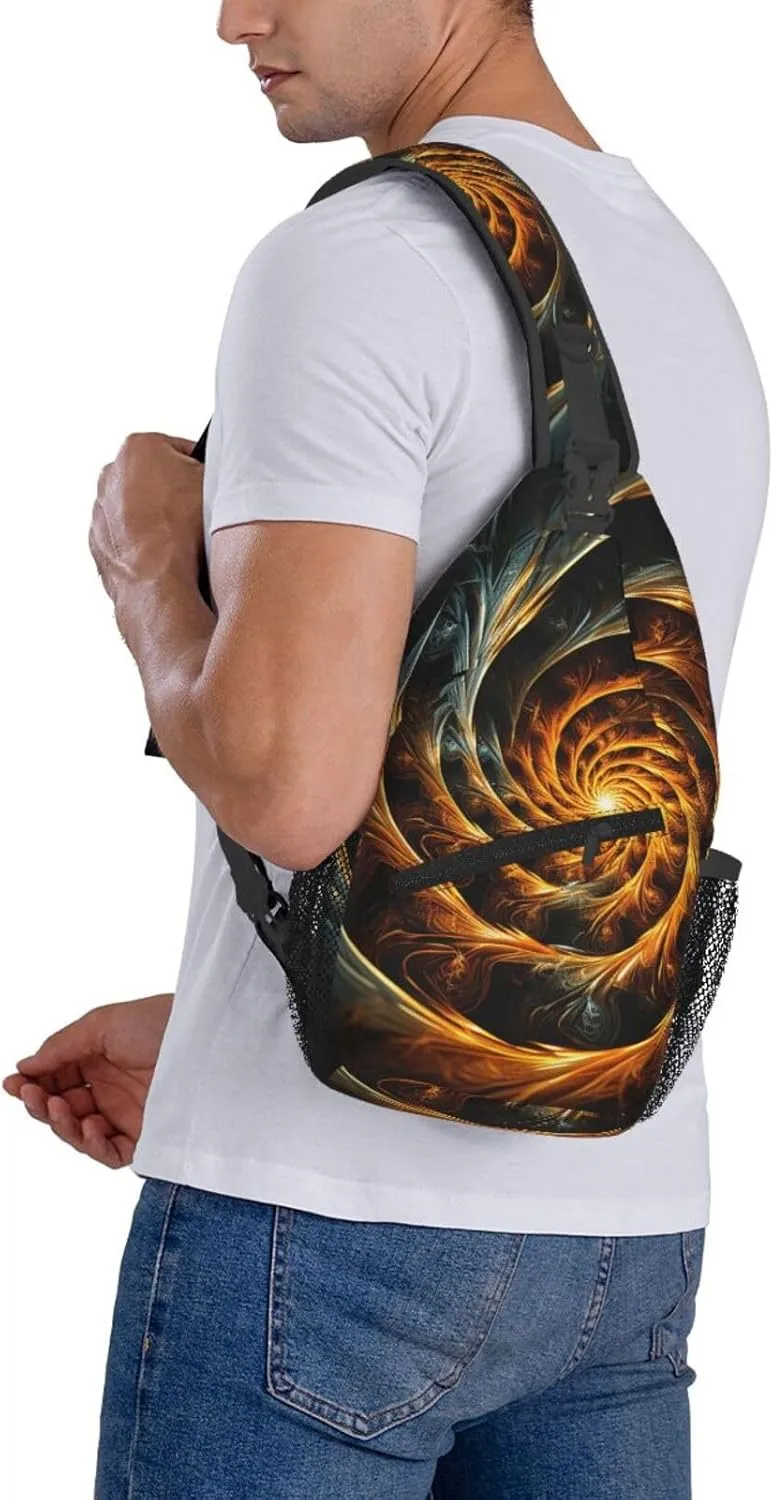 Sling Bag Crossbody Backpack for Men Women Yellow Abstract Spiral Pattern Chest Bag Crossbody Bag for Travel Sport Running
