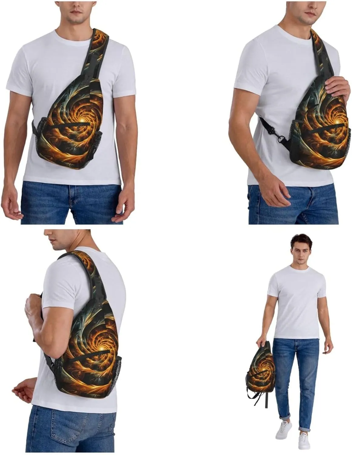 Sling Bag Crossbody Backpack for Men Women Yellow Abstract Spiral Pattern Chest Bag Crossbody Bag for Travel Sport Running