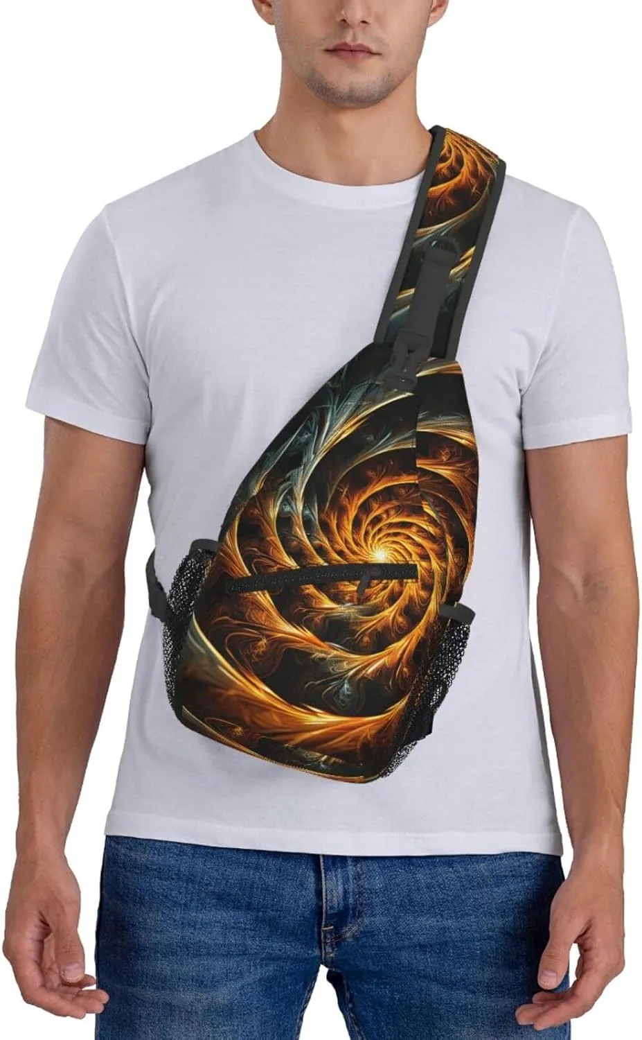 Sling Bag Crossbody Backpack for Men Women Yellow Abstract Spiral Pattern Chest Bag Crossbody Bag for Travel Sport Running