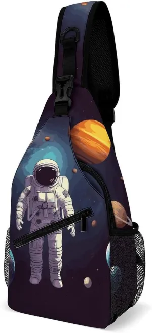 Sling Bag Crossbody Chest Bag Casual Shoulder Backpack Sport Travel Hiking Daypack for Women Men,Astronaut Solar System Planets