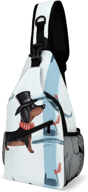 Sling Bag Crossbody Chest Bag Casual Shoulder Backpack Sport Travel Hiking Daypack for Women Men,Parisian Dachshund