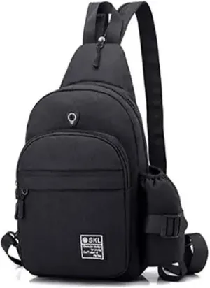 Sling Bag Crossbody Shoulder Multipurpose Casual Daypacks with Earphone Hole for Men Women - Black