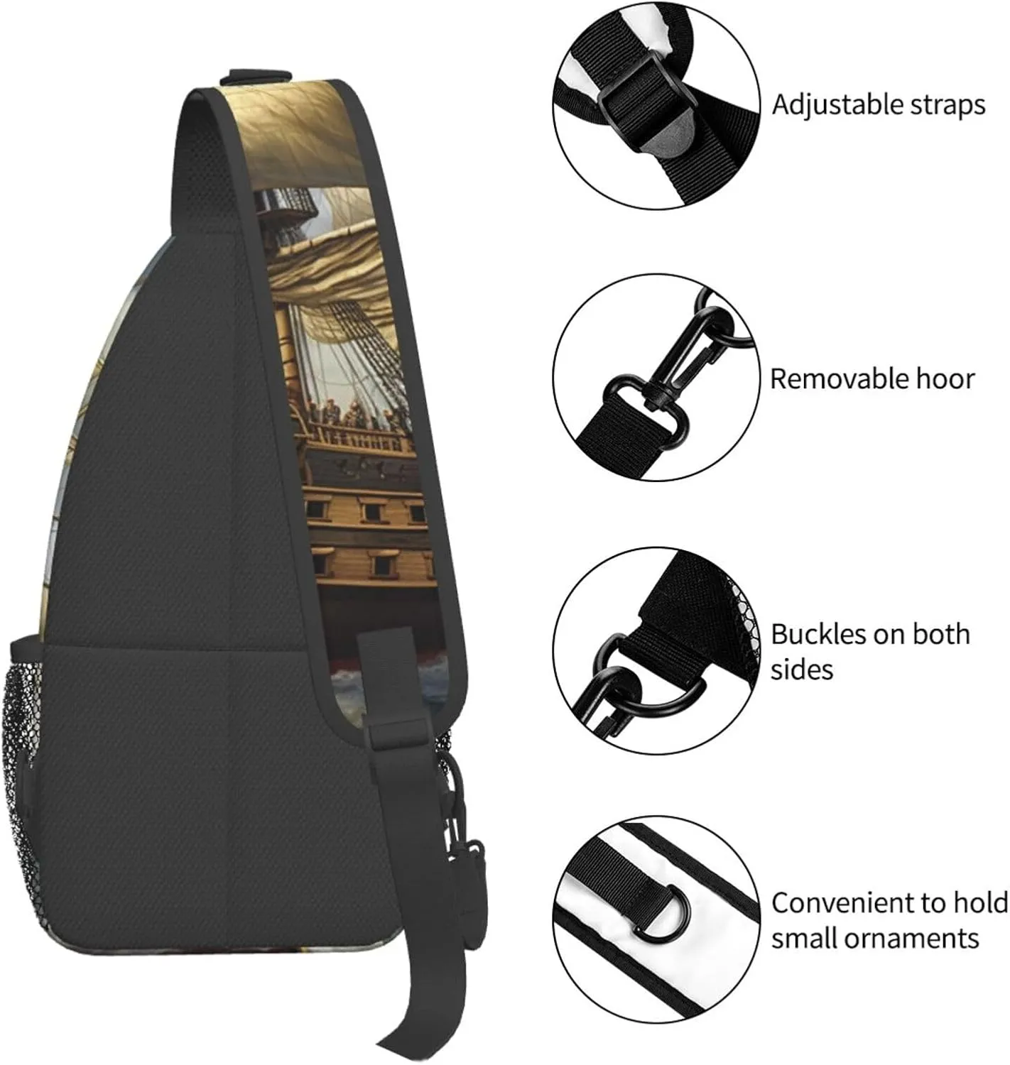 Sling Bag Crossbody Sling Backpack for Men Women Age of Discovery Ship Cross Chest Bag Travel Hiking Daypack