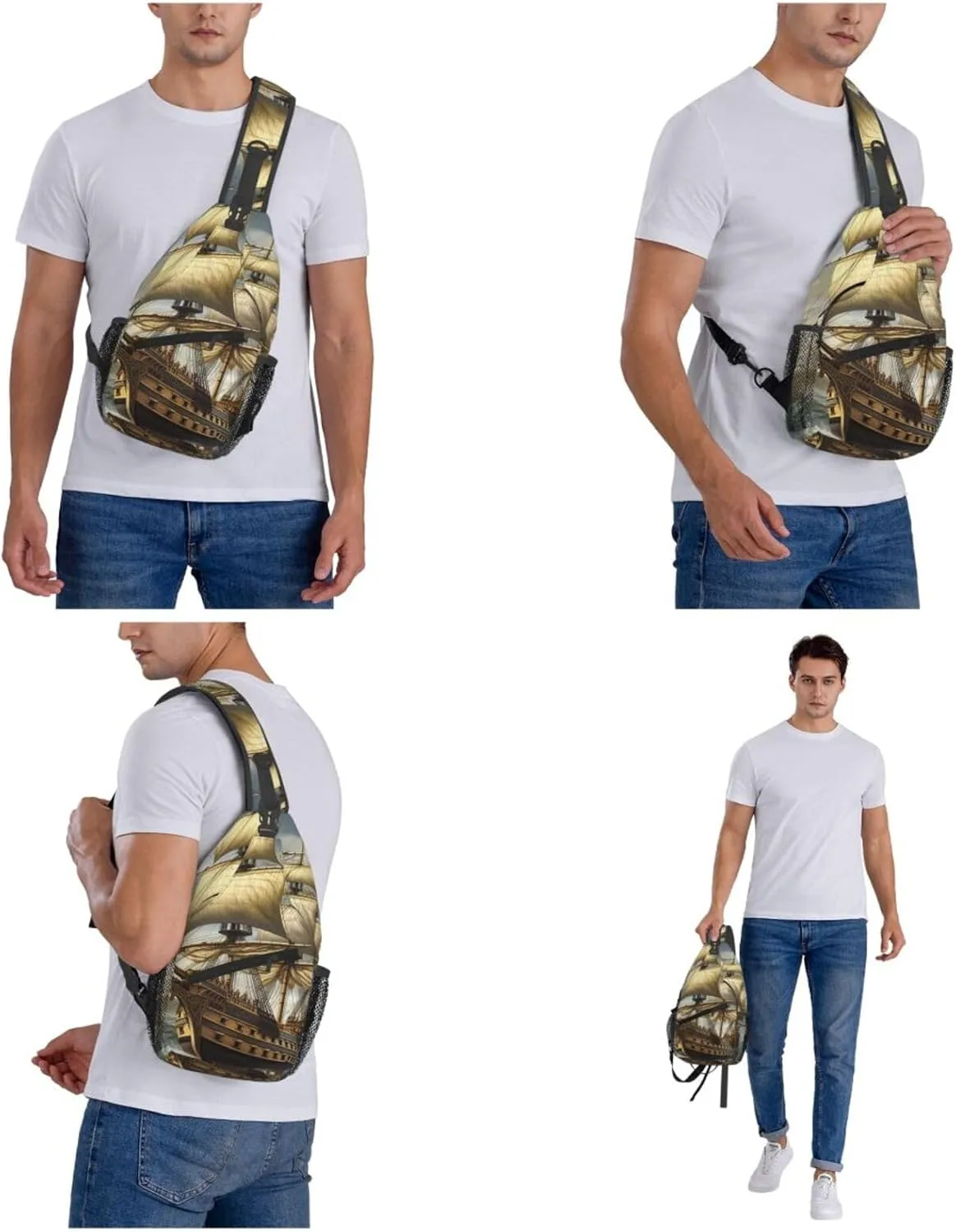 Sling Bag Crossbody Sling Backpack for Men Women Age of Discovery Ship Cross Chest Bag Travel Hiking Daypack