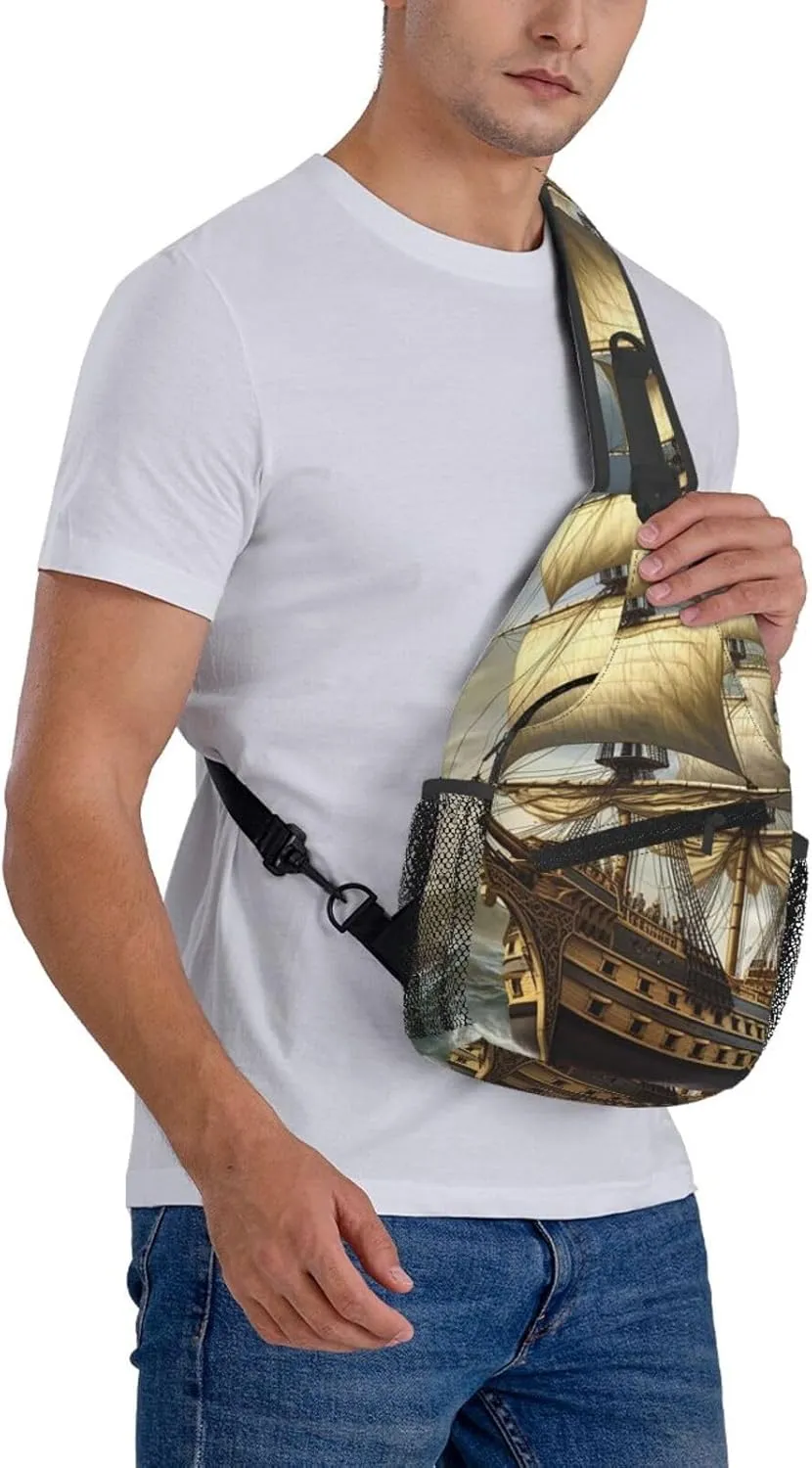 Sling Bag Crossbody Sling Backpack for Men Women Age of Discovery Ship Cross Chest Bag Travel Hiking Daypack