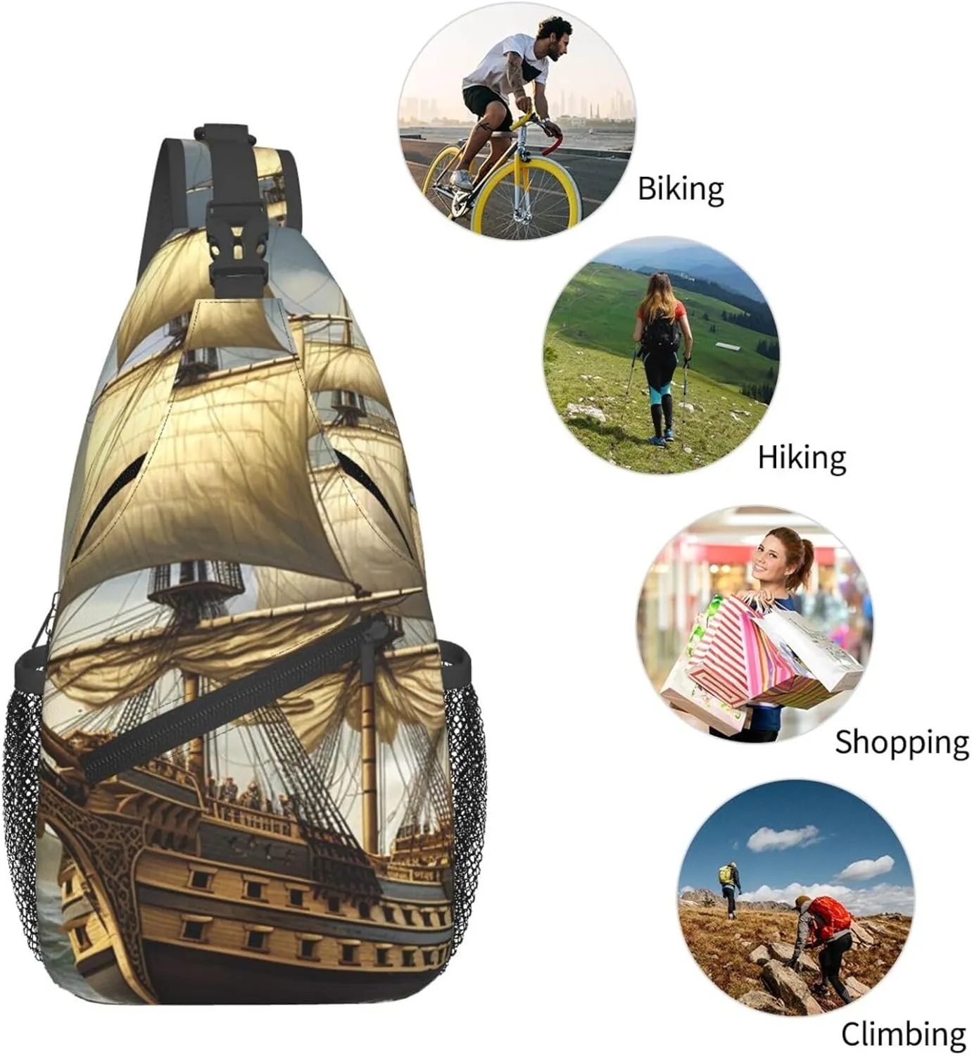 Sling Bag Crossbody Sling Backpack for Men Women Age of Discovery Ship Cross Chest Bag Travel Hiking Daypack