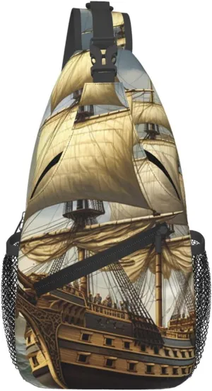 Sling Bag Crossbody Sling Backpack for Men Women Age of Discovery Ship Cross Chest Bag Travel Hiking Daypack