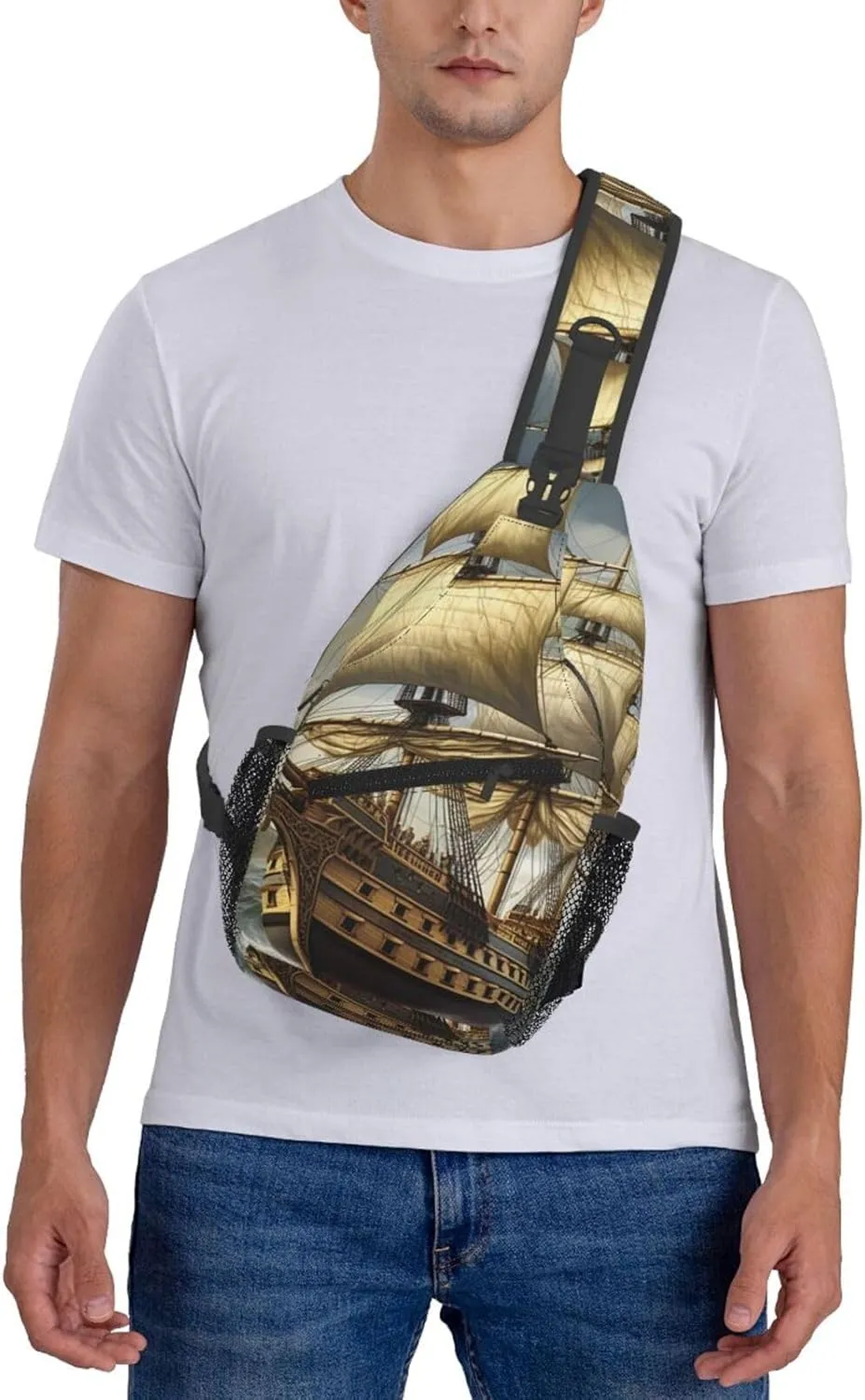 Sling Bag Crossbody Sling Backpack for Men Women Age of Discovery Ship Cross Chest Bag Travel Hiking Daypack