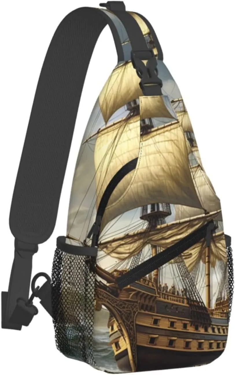 Sling Bag Crossbody Sling Backpack for Men Women Age of Discovery Ship Cross Chest Bag Travel Hiking Daypack