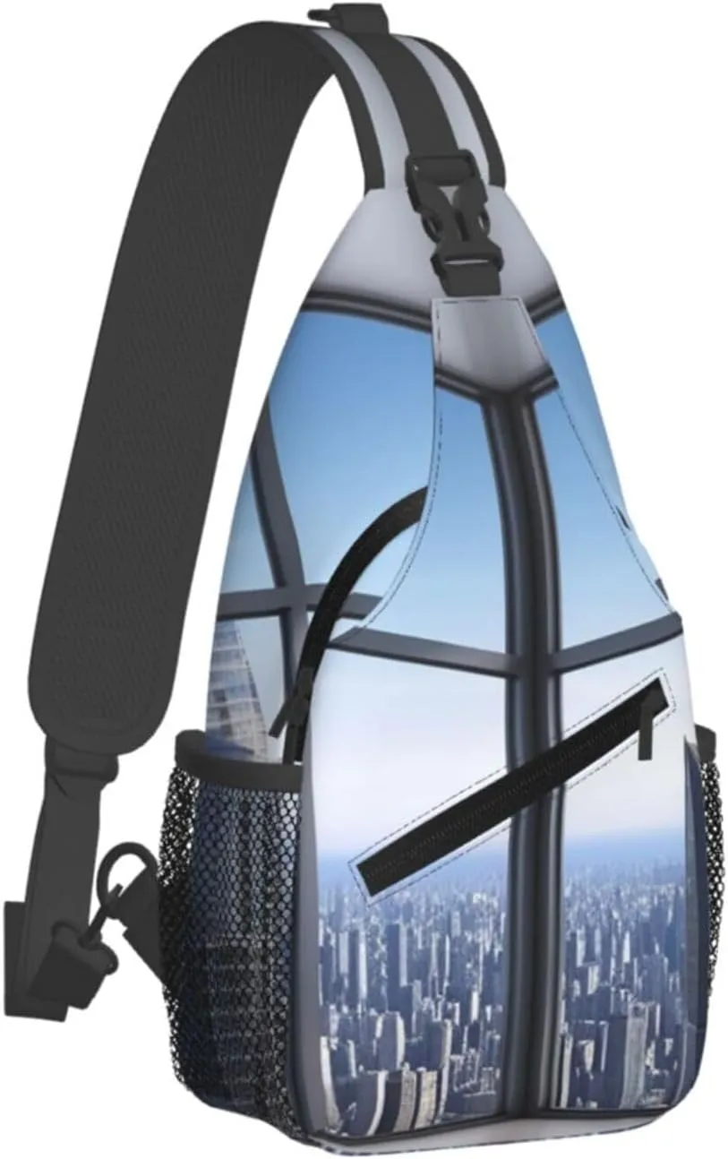 Sling Bag Crossbody Sling Backpack for Men Women Skyscraper Buildings Cross Chest Bag Travel Hiking Daypack