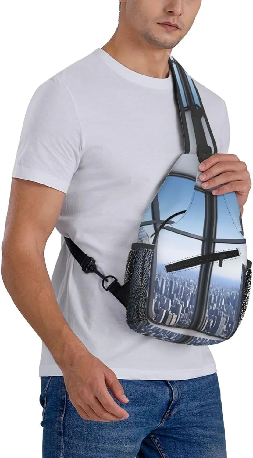 Sling Bag Crossbody Sling Backpack for Men Women Skyscraper Buildings Cross Chest Bag Travel Hiking Daypack