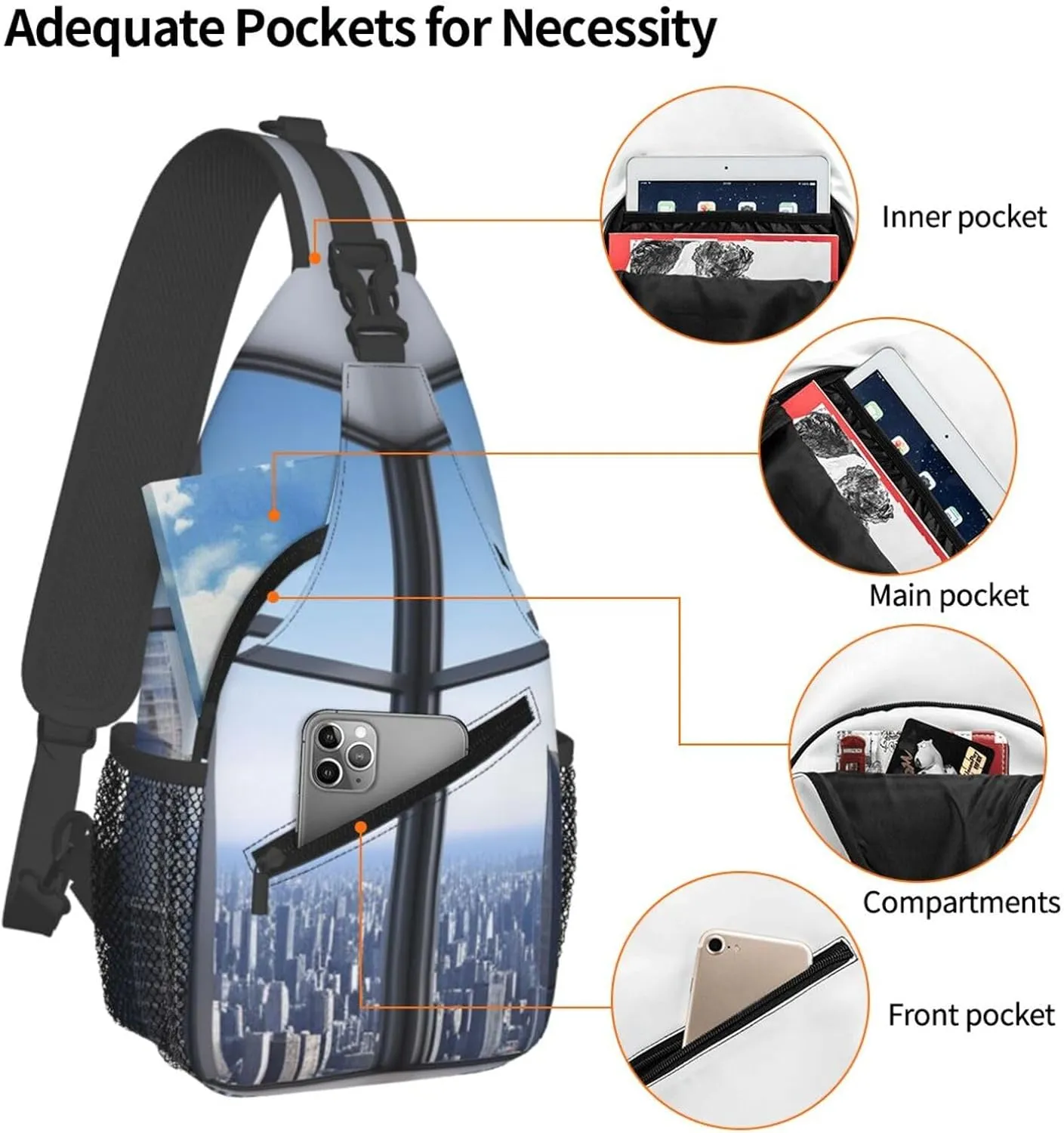 Sling Bag Crossbody Sling Backpack for Men Women Skyscraper Buildings Cross Chest Bag Travel Hiking Daypack