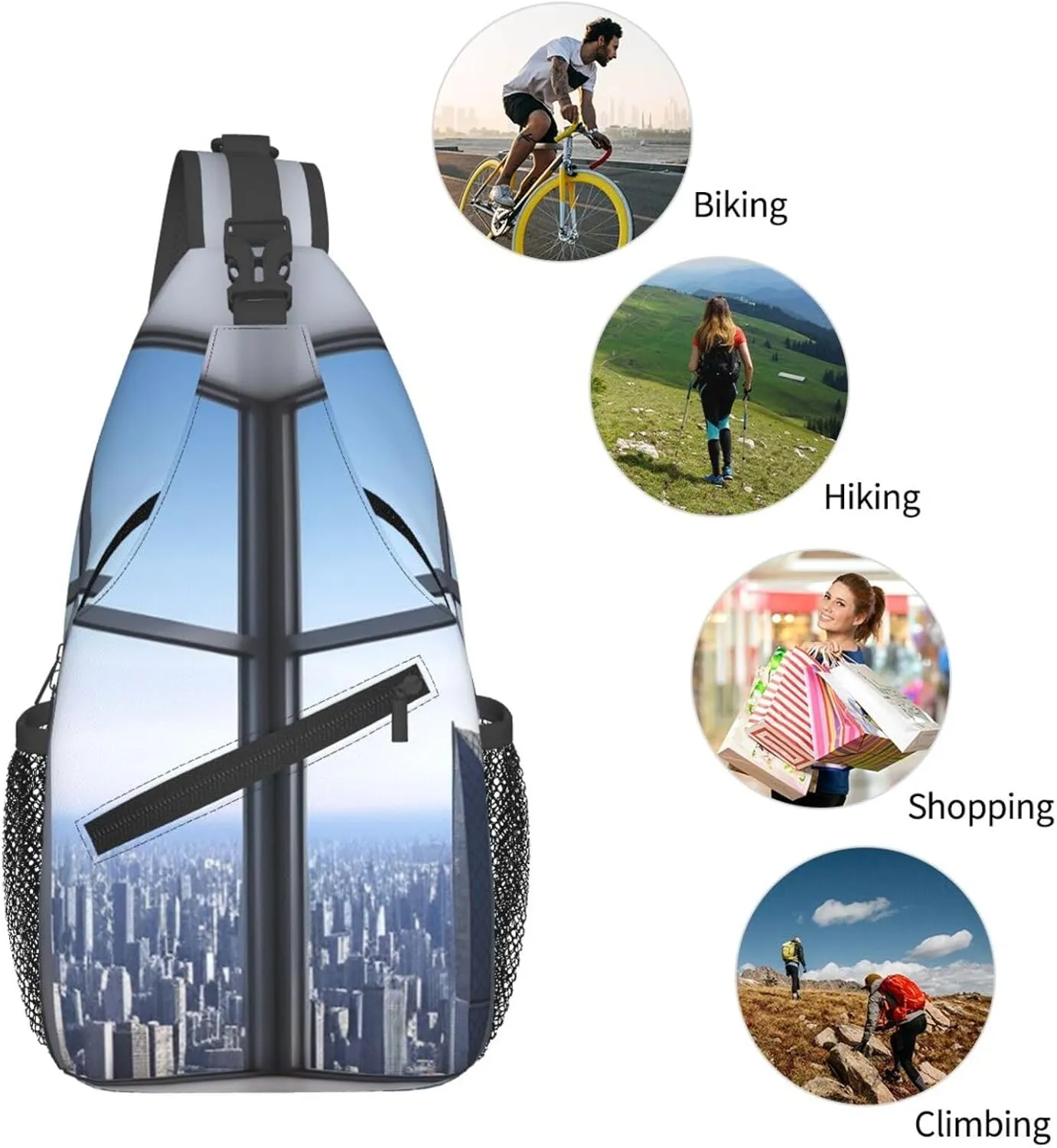 Sling Bag Crossbody Sling Backpack for Men Women Skyscraper Buildings Cross Chest Bag Travel Hiking Daypack