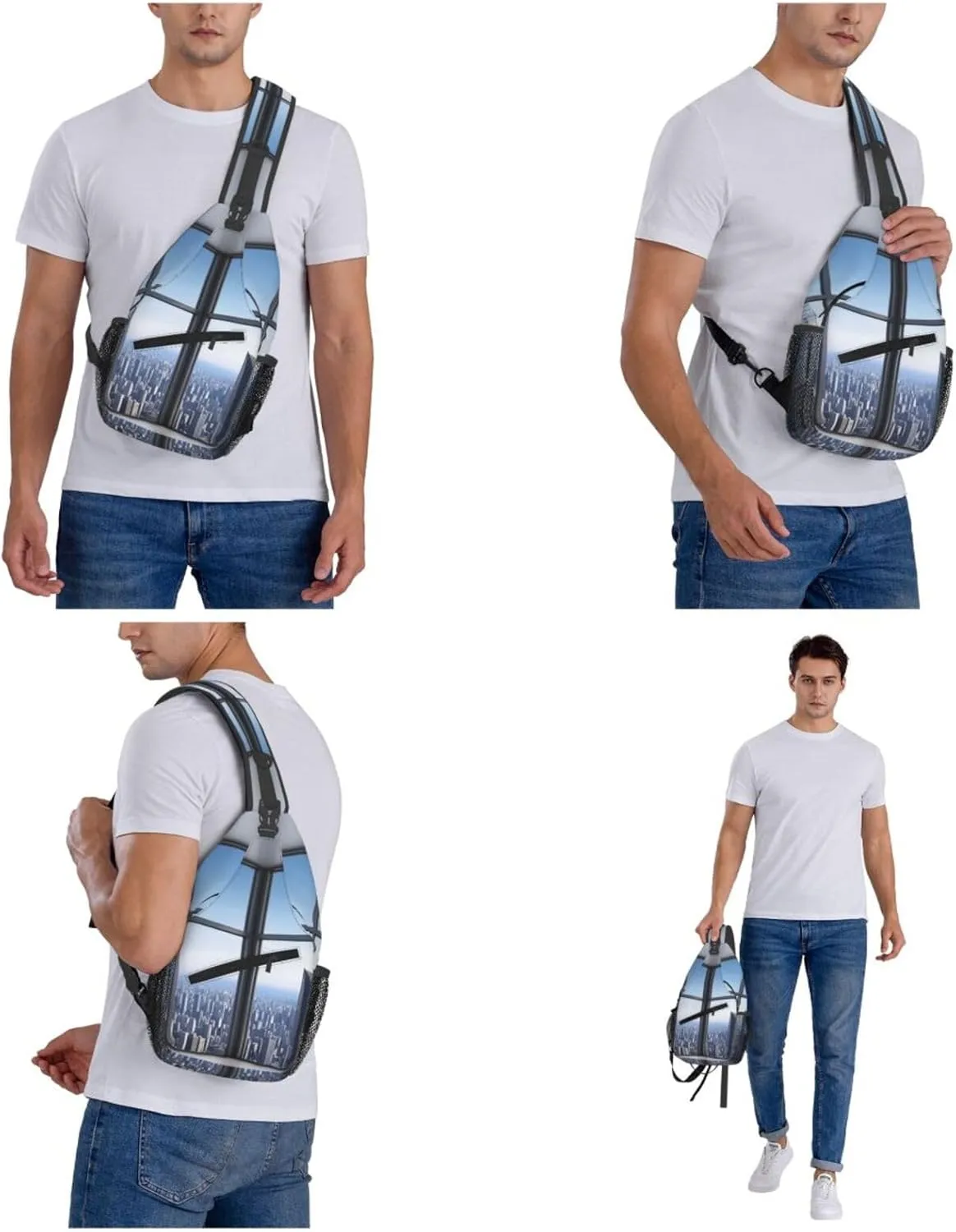 Sling Bag Crossbody Sling Backpack for Men Women Skyscraper Buildings Cross Chest Bag Travel Hiking Daypack