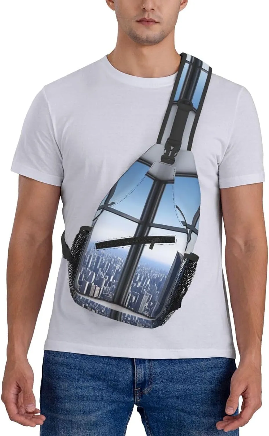 Sling Bag Crossbody Sling Backpack for Men Women Skyscraper Buildings Cross Chest Bag Travel Hiking Daypack